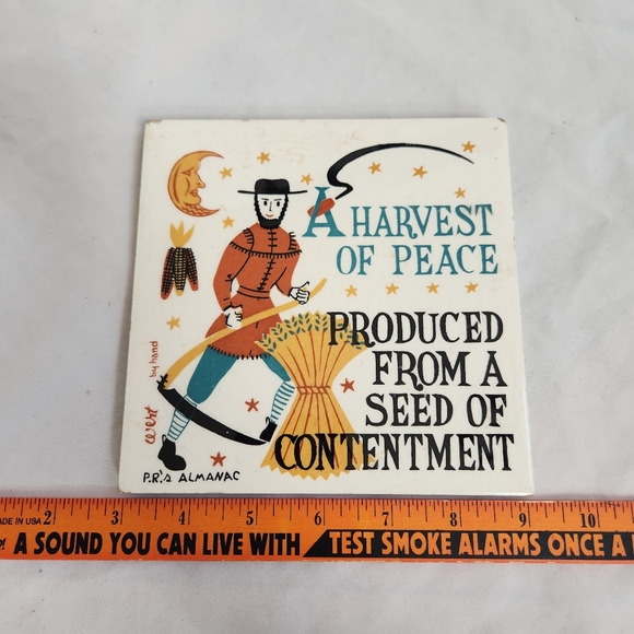 Vintage Harvest Peace Produce Seed Contentment Tile Trivet - Picture 2 of 10